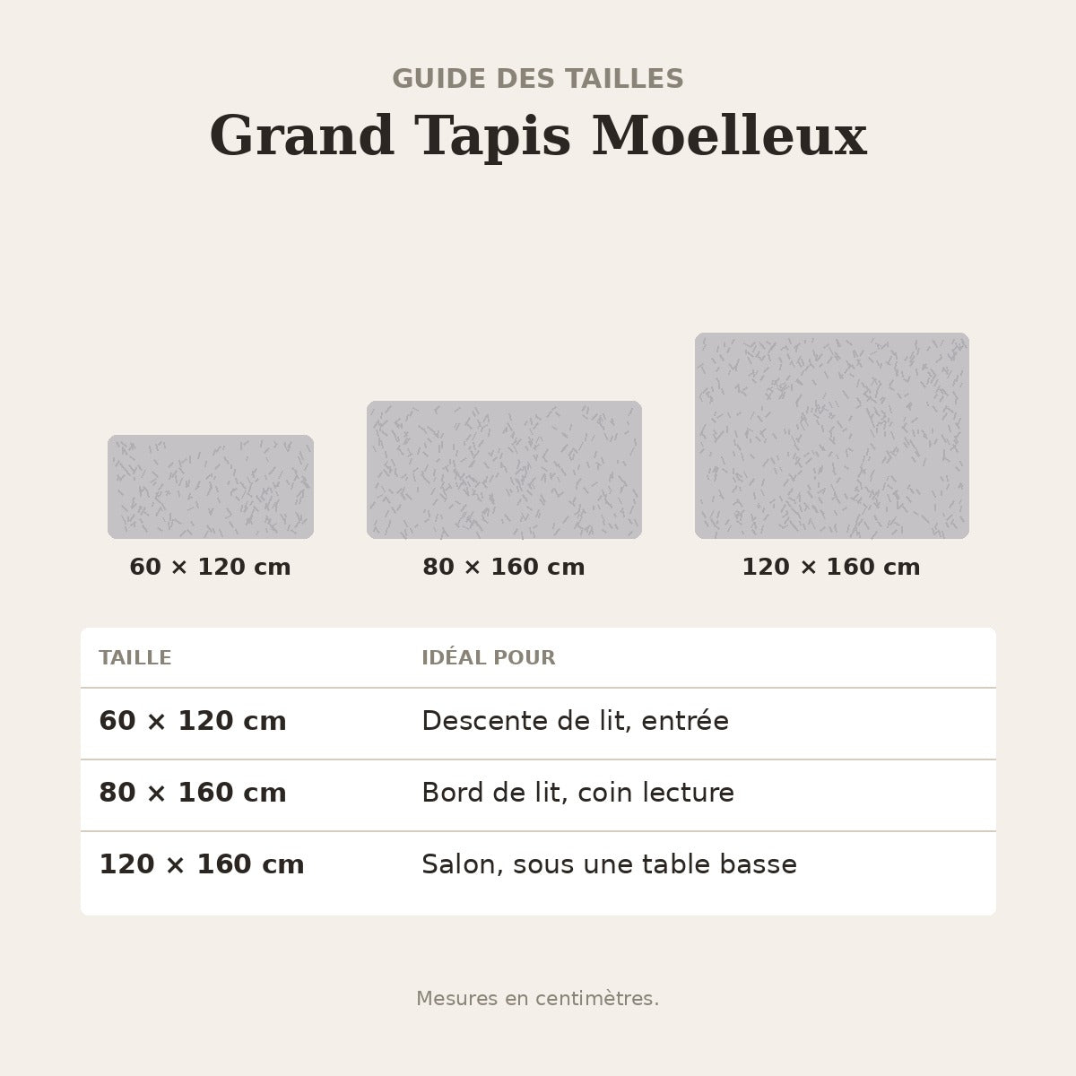 Grand Tapis Moelleux – guide des tailles